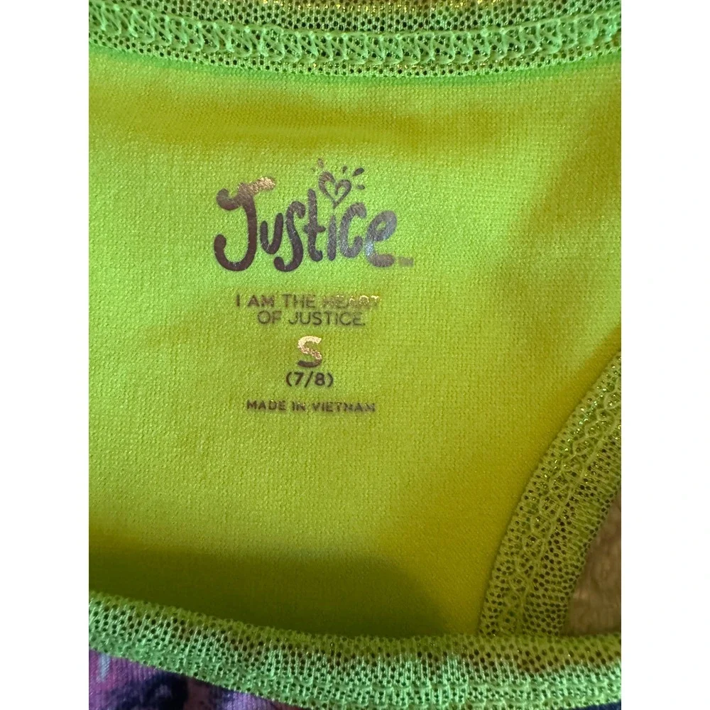 Justice Girls Lime Green Metallic Floral Racerback Active Tank Top Size S 7/8